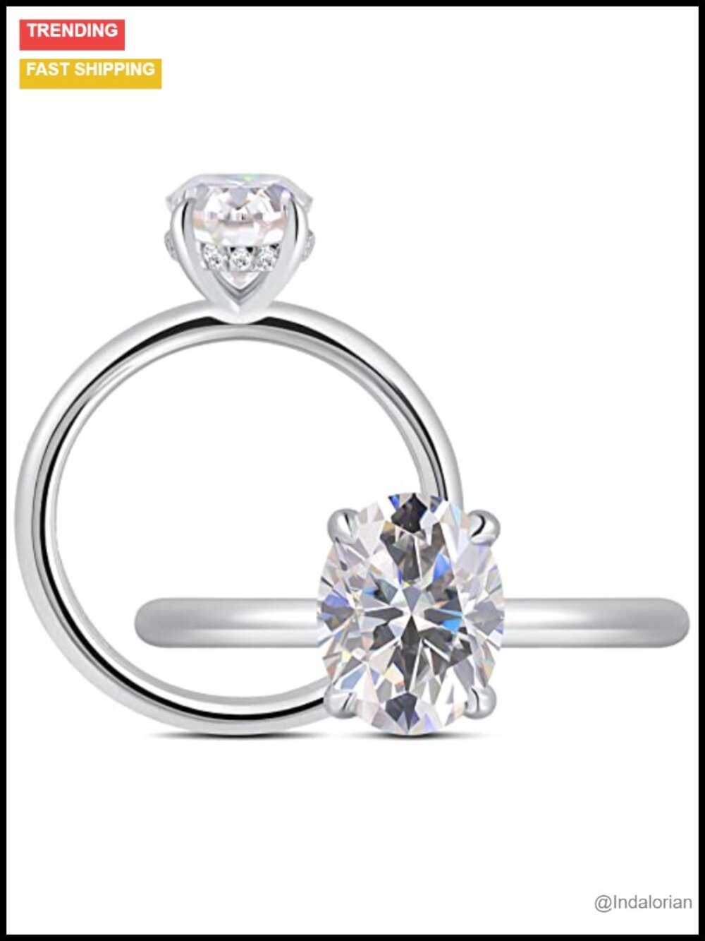 Oval Moissanite Engagement Ring 925 Sterling Silver Solitaire Wedding Band